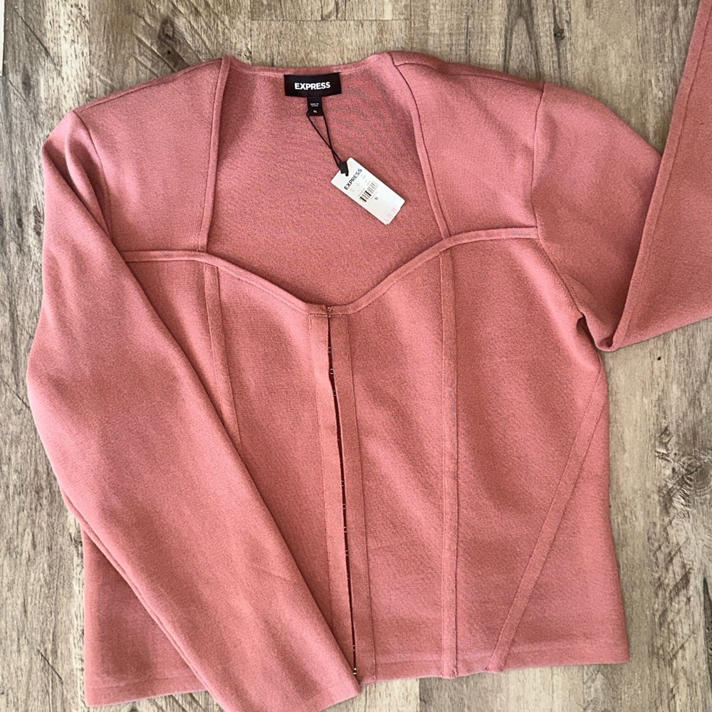 Express Dusty Rose Long Sleeve Corset Sweater Top